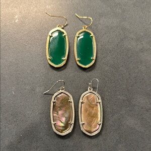 Two Kendra Scott Earring Sets. Translucent Green/Gold and Grey Abalone/Silver